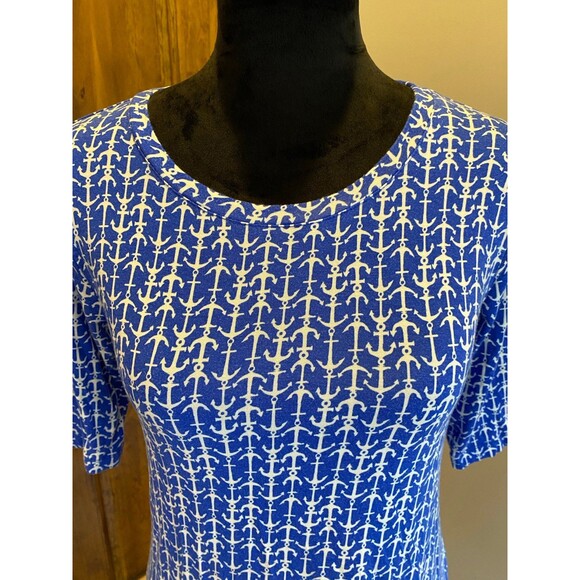 Antibes Blanc Royal Blue w/ anchor Pattern Stretchy 3/4 Sleeve Size Small Dress - Picture 3 of 11